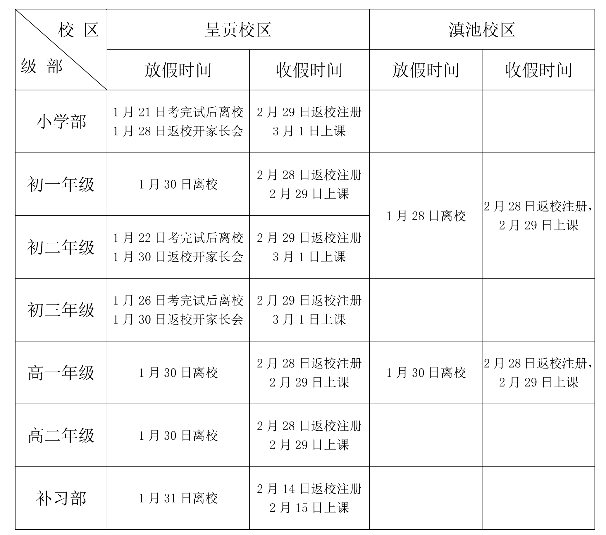 云南衡水实验中学关于做好2016年寒假有关工作的通知