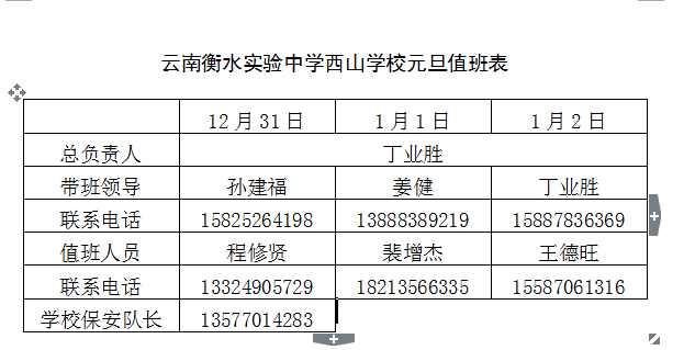 关于云南衡水实验中学西山学校元旦安排的通知